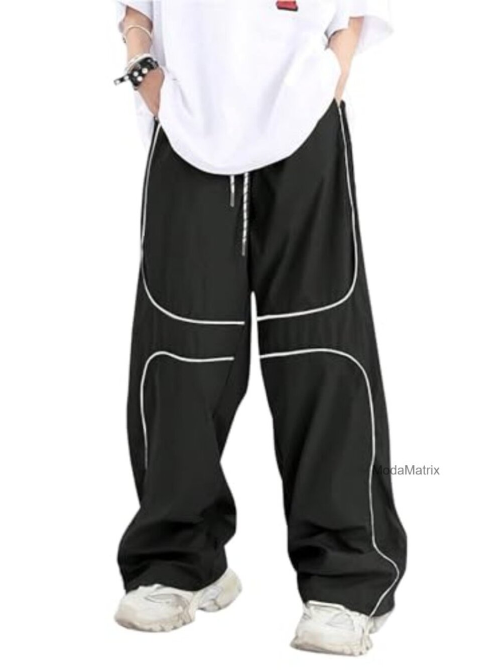 Mens Baggy Sweatpants Y2K Piping Track Pants with Pockets